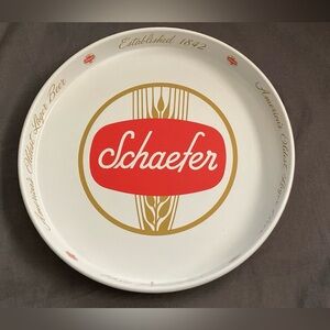 VINTAGE BAR 11 7/8" ACROSS SCHAEFER BEER  METAL SERVING TRAY WHITE COLOR